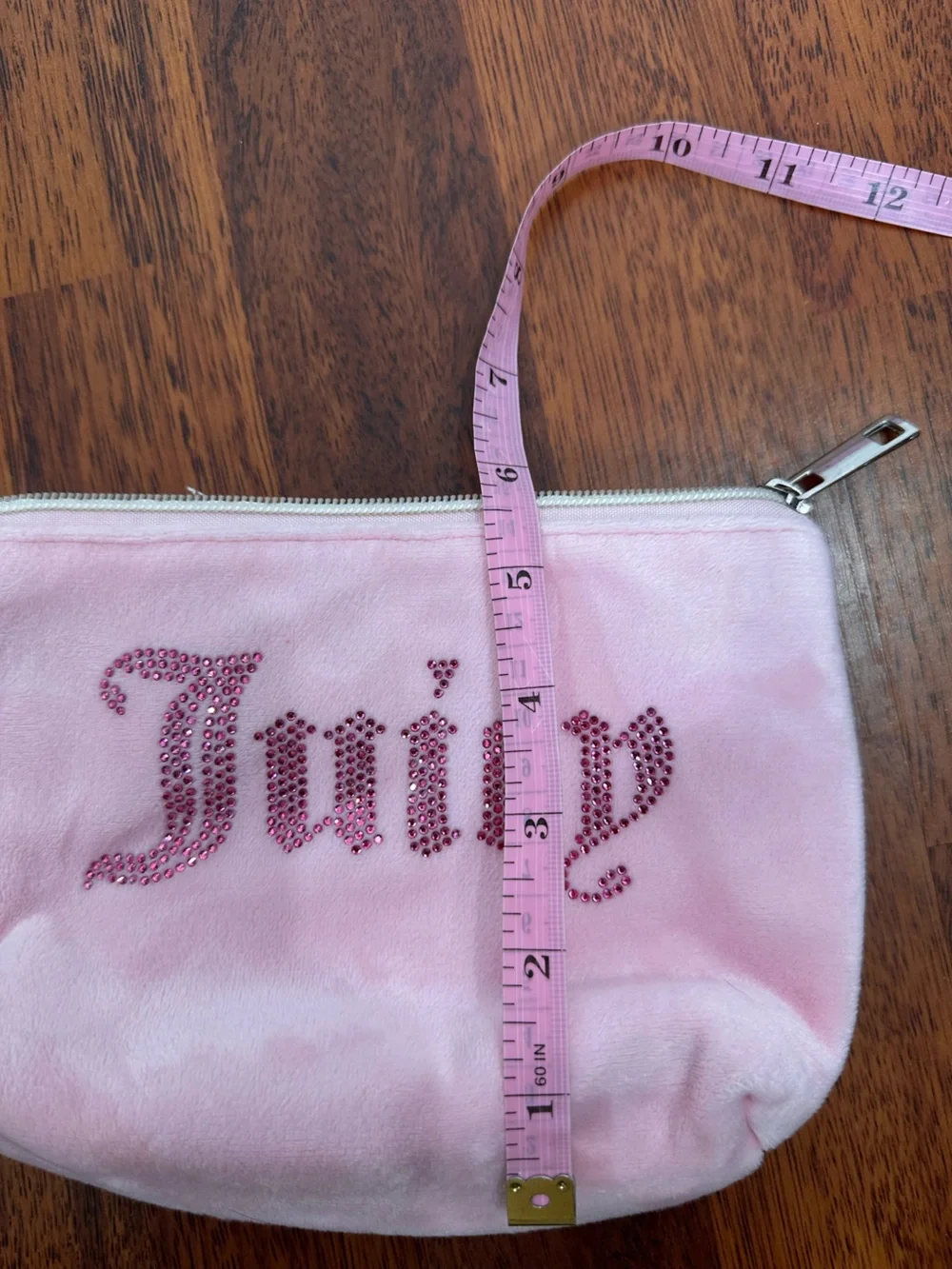 Juicy Couture Light Pink Plush Cosmetic Pouch with Rhinestone Logo